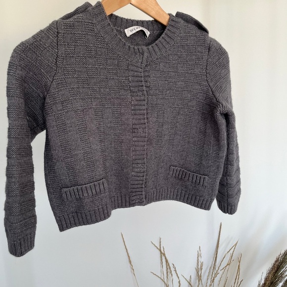 See By Chloé Grey Knit Sweater Textured Cropped Pullover, Size Small - Picture 2 of 5